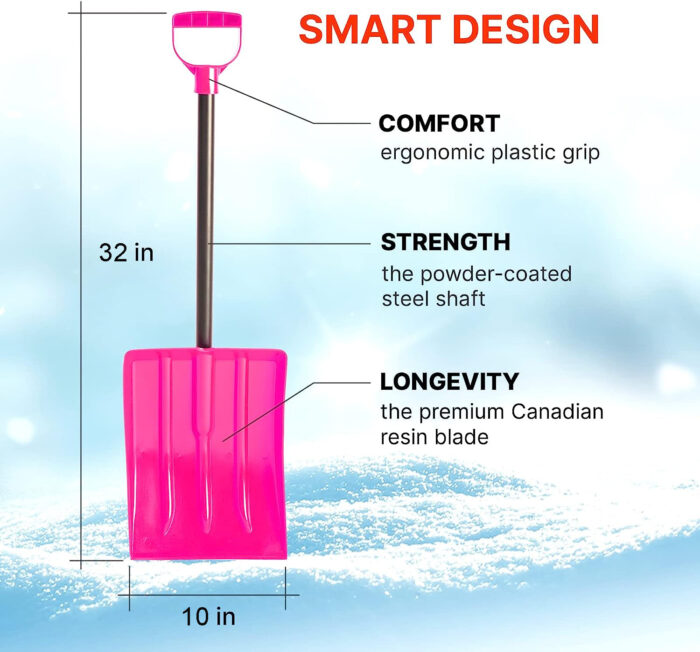 Premium Canadian Powder Coated Steel Kids Shovel or Emergency Shovel - Winnipeg Winner Pink