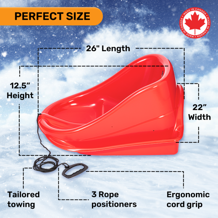 Baby Whistler Plastic Sleds - Premium Canadian Resin Sled for Toddlers with High Backrest and Safety Harness (Red)