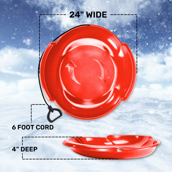 Premium Canadian resin disk sled with pull cord and handles - Northern Neptune (Red)